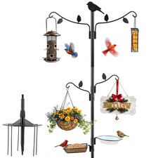 4-Hook Bird Feeding Station Kit Bird Feeder Poles,75in Shepherd Hooks for Fee...
