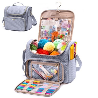 Crochet Bag Organizer, Quilted Storage Bag with Hanging Hook, Yarn Holder for...