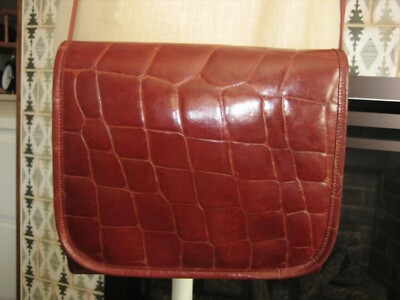 Carlos Falchi Vintage Crossbody Purse Red Burgandy Alligator Embossed Sign