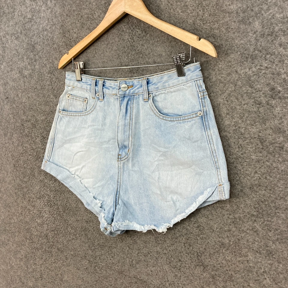 Pantalones cortos de mezclilla para mujer Insight talla 30 cintura alta cremallera dobladillo crudo 15929 Foto 2 de 4