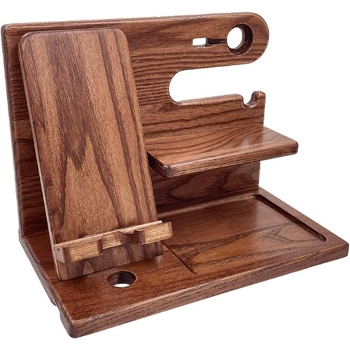 New Wooden Docking Station Desktop Mobile Phone Stand Nightstand Stand Receiver - Afbeelding 19 van 37