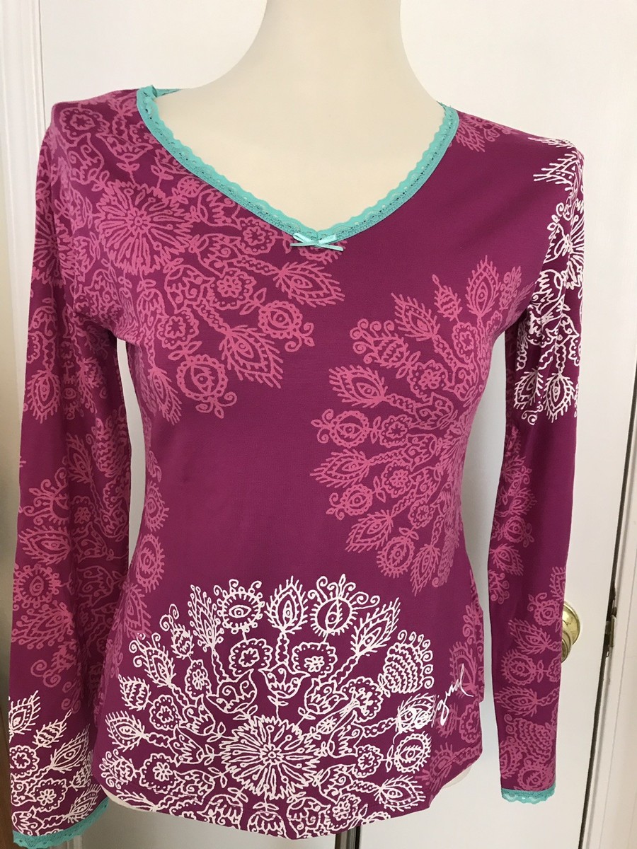 T-shirt Desigual Happy Blossom Manches Longues - Viscose Rose Motif Mandala Taille S/M NEUF