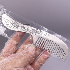 Solid S999 Fine Silver 999 Comb Carved Lotus Fish Hair Comb 79-80g 170 38mm