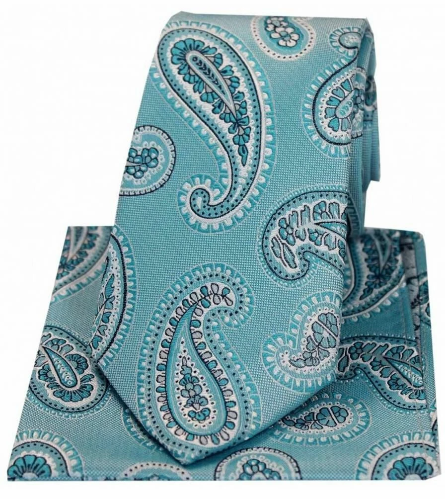 David Van Hagen Paisley Seidenkrawatte & Einstecktuch Set Türkis
