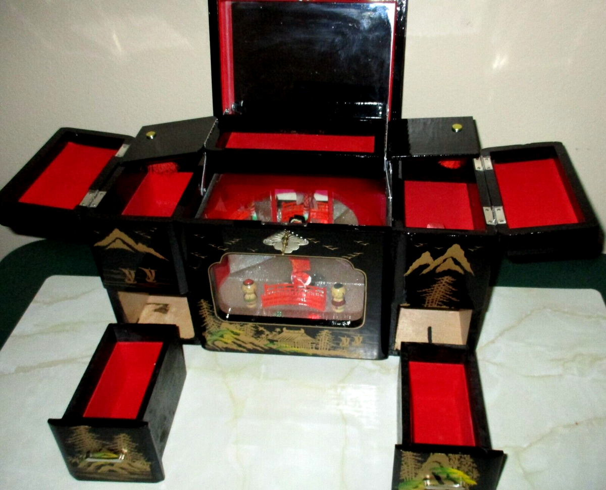 TOYO Lacquered Japanese Jewelry Box, Geisha Girl, Lock/Key, EUC | eBay