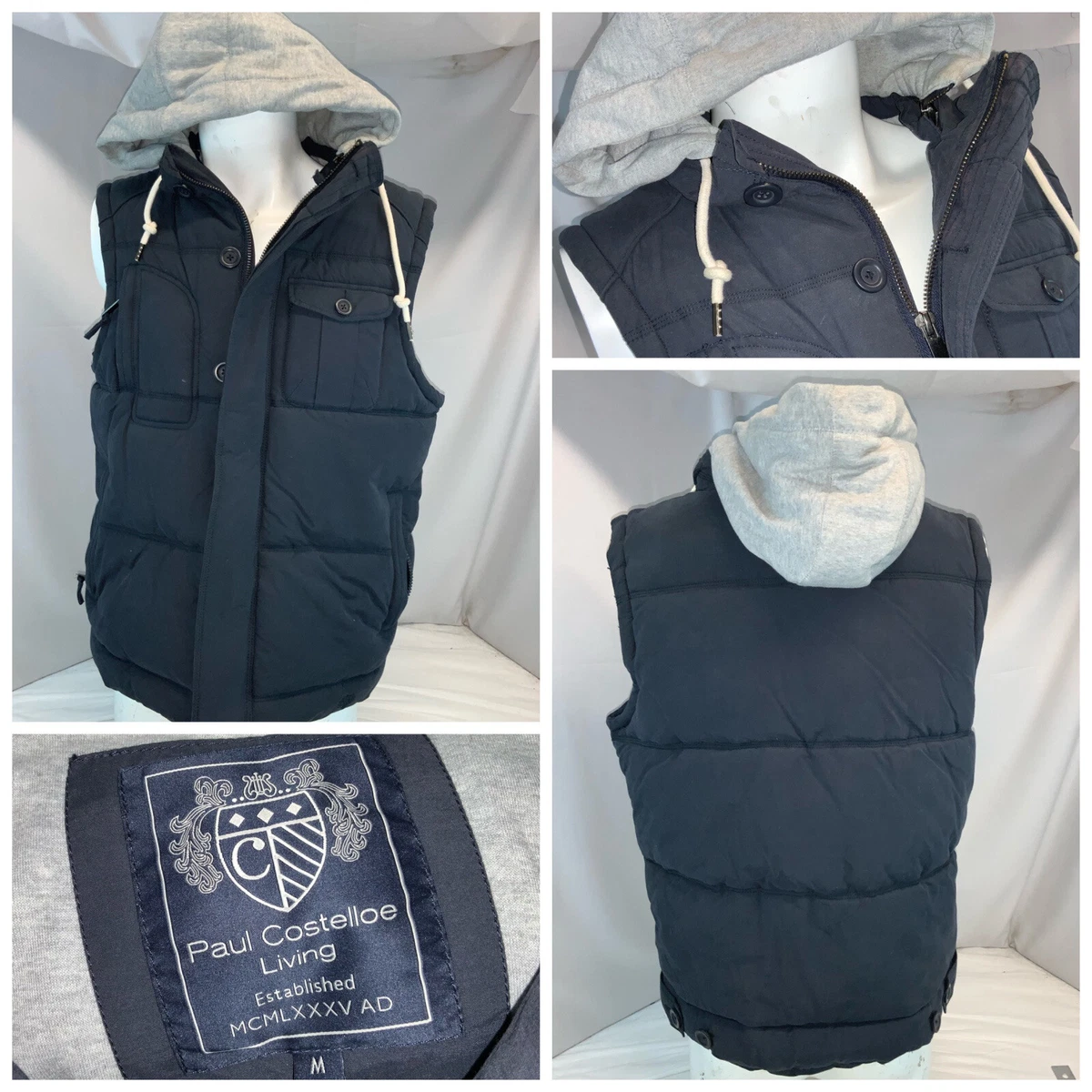 Paul Costelloe Living Puffer Hoodie Vest Jacket M Blue Cotton Nylon YGI  B1-148 | eBay