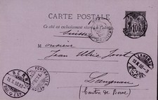 FRANKREICH 1888 10 C Allegorie Kab.-GA-Postkarte mit K2 „NICE / ALPES-MARITIME“