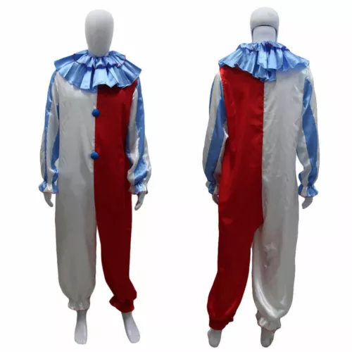 Men's Dammy The Clown Costume Jumpsuit Latex Mask Scary Halloween Circus{P}