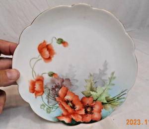 Austrian Hand Painted Plate Vibrant Burnt Orange Poppies Crown Vienna Austria