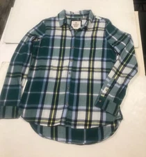 So Perfect Shirt Blouse Size M Green Blue Plaid Long Sleeves 4578