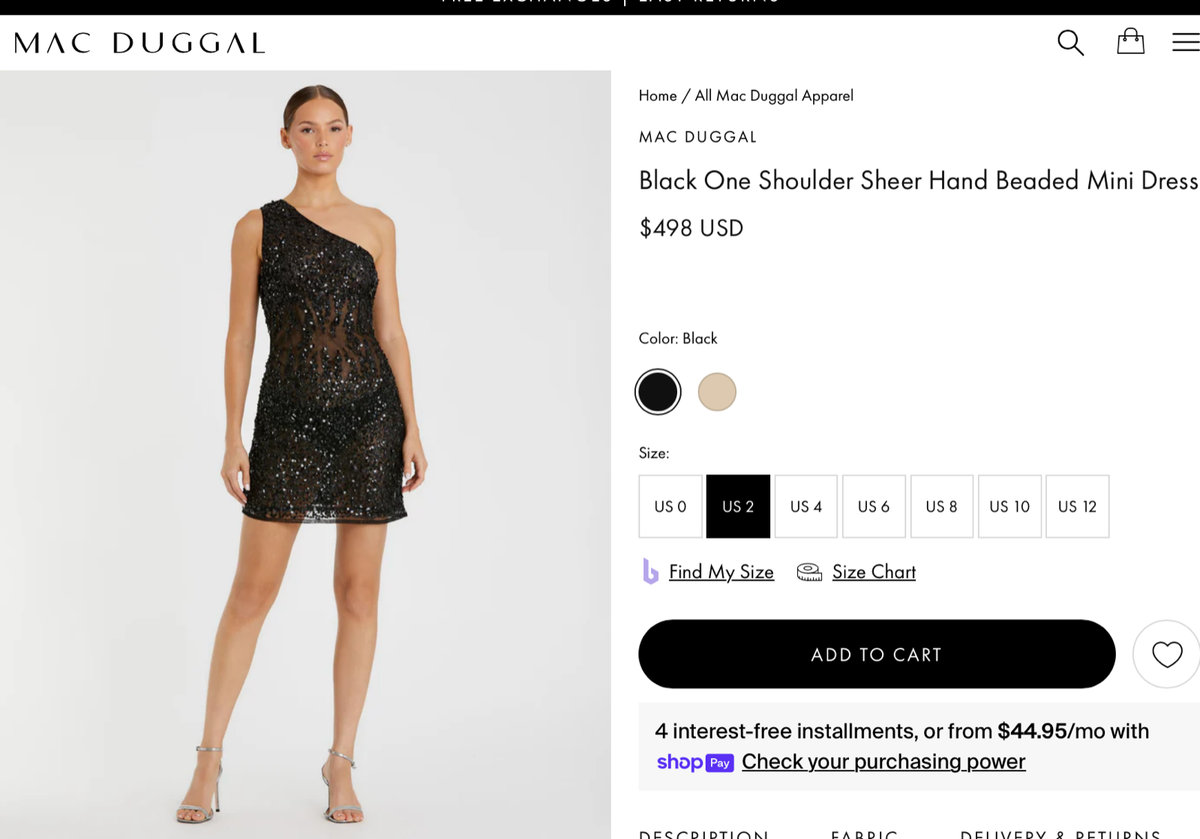 NWT Mac Duggal [ 2 ] 10977 One Shoulder Sheer Hand Beaded Mini Dress Black  J1400 | eBay
