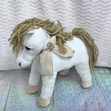 HUGFUN INT'L INC. White Horse Tan Yarn Mane Tail 12" Plush Bow Animal Plush