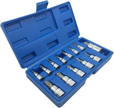 Mainpoint Star Torx Bit Socket Set 13 Pieces T8 - T70 CRV 1/2" 3/8" 1/4" Drive