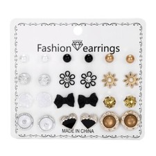 Fashion 12pairs/set Flower Heart Earrings Crystal Pearl Women Stud Jewelry Gift