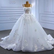 Elegant Ball Wedding Dresses Sequin Lace Applique 3D Flower Tulle Bridal Gowns