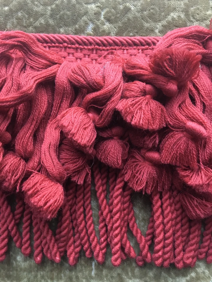 Lambrequim francês antigo borla borgonha franja acabamento 8" gota vendida por jarda - Imagem 2 de 4