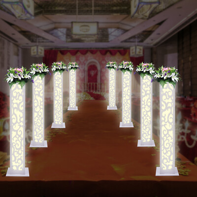 8Pcs Elegant White Flower Columns with LED Lights for Weddings & Events