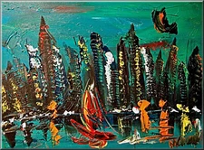 GREEN CITY   MODERN PAINTING  IMPRESSIONIST CANVAS ORIGINAL OIL CANVAS GUGFGR