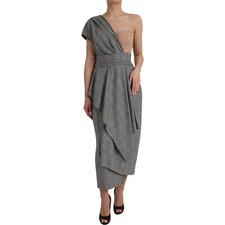DOLCE & GABBANA Dress Gray Beige Layered One Shoulder Maxi IT46/US12/XL 2800usd