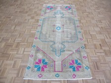 3'10 x 8'5 Runner Hand Knotted Beige Turkish Oushak Ushak Oriental Rug G6347
