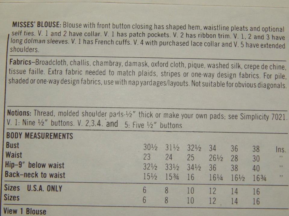 Simplicity 8437 Blouse Top Sewing Pattern Ladies 8 Button Up Long Short Fitted - Image 3 of 4