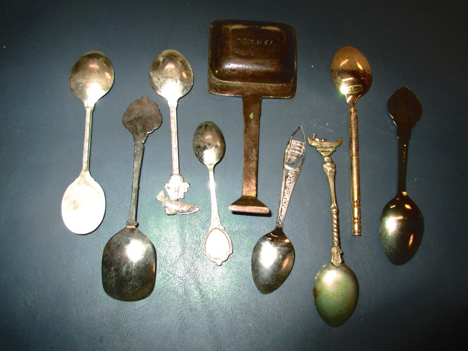 LOT x 9 Mixed Souvenir Spoons Vintage Mixed Metals as shown Collectable