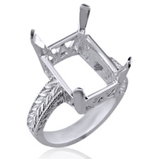 Emerald Cut Semi Mount Shank Ring 14k White Gold Plated Sterling Silver