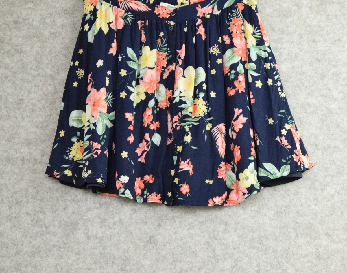 Minifalda Bershka Floral Azul Marino Botón Talla L