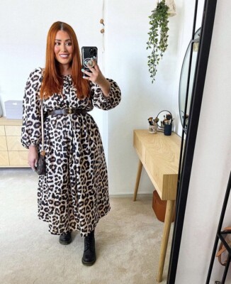 H&M Animal Print Leopard Belted Dress Cotton RUNS BIG WIDE CUT New