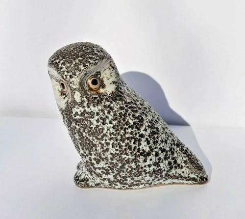 Vintage Pigeon Forge Pottery Black and White Lava Glaze Figural Owl