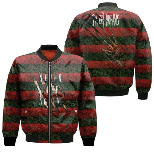 Freddy Krueger Never Sleep Again Sweet Dreams Horror Halloween Bomber Jacket - product listing photo