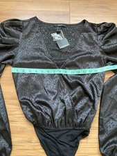 NWT Black Satin Animal Print Bodysuit by Forever 21 Women Size S