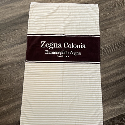 VTG Ermenegildo Zegna Colonia Beach Towel Brown Tan White Stripe Designer Logo