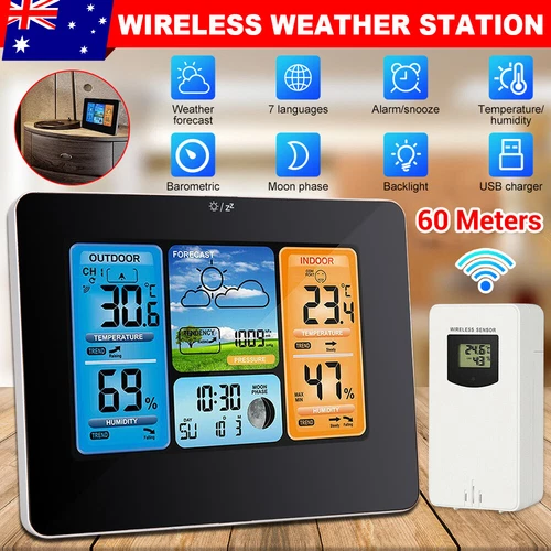 Wireless Digital Weather Station Temperature Barometer Thermometer Rain Gauge - Picture 1 of 12
