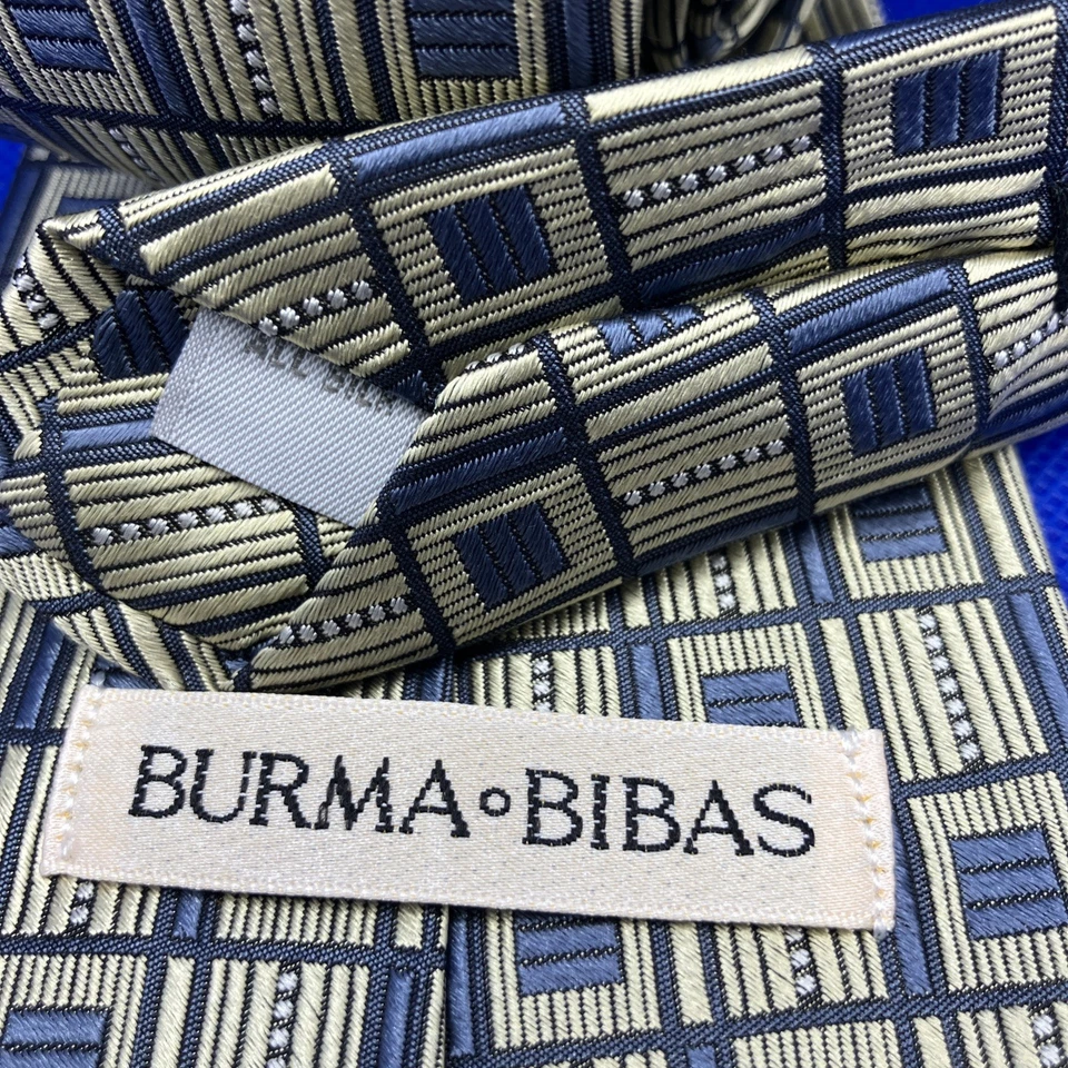 Мужской дизайнерский галстук BURMA BIBAS 100% шелк КЛЕТЧАТЫЙ желтый/синий 4 дюйма x 56 дюймов - Изображение 3 из 4