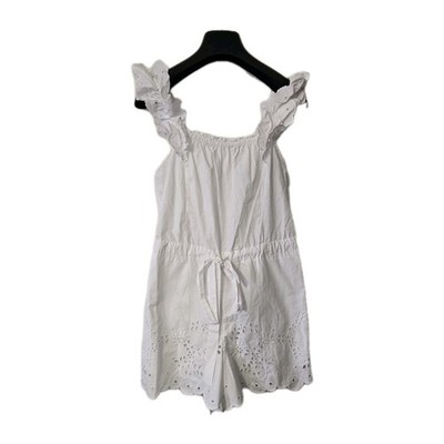 La Vie Rebecca Taylor Cotton Poplin Romper Eyelet Ruffles White Sz Smal 