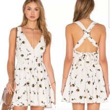 Free People Floral White Dandelion Criss Cross Back Skater Flare Mini Dress 4