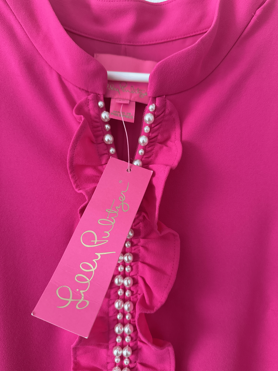 adalee shift dress pink Lilly Pulitzer Adalee Shift Dress Size 00 Pink Ruffled Trim Pearl 198 retail
