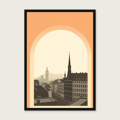 Brussels Landscape Wall Art - Monochrome Screen Print Style Framed ...