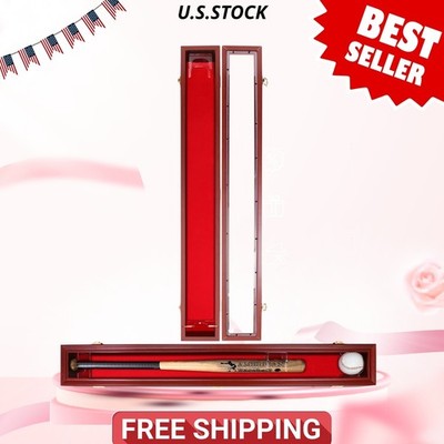 Wall Mounted Baseball Bat Display Case, Lockable UV-Proof Wooden Frame (Cherry)