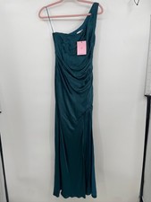 Hello Molly Teal One Shoulder Side Slit Summer Maxi Dress Small US 4