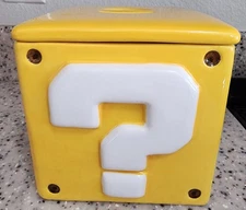 Super Mario Bros Question Block Collectible Ceramic Cookie Jar Nintendo 
