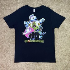 Ghostbusters T-Shirt Mens L Black Graphic Print Colorful Stay Puft Movie Film