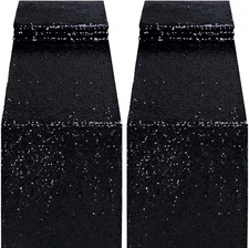 Black Sequin Table Runner, 2 Pack Glitter 12''x108'' Table Cloth for Graduati...