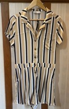 NWT Hollister Jumpsuit Romper Women  s Large Pockets Stripe Tan Black 50