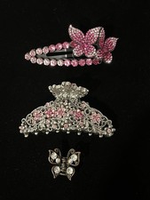Vintage to Now Butterfly Hair Clip Barrette Claw Rhinestone Accents Lot of 3