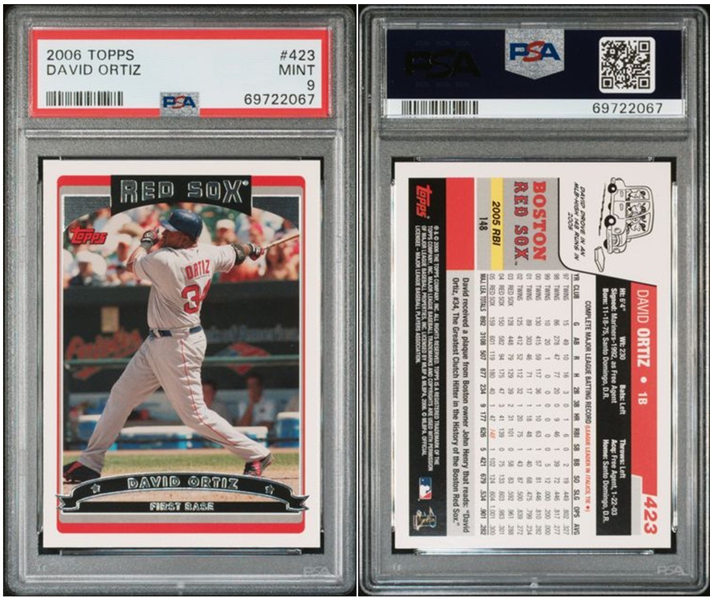 David Ortiz PSA 9 MINT - 2006 Topps # 423 - Boston Red Sox DH / Hall Of Fame