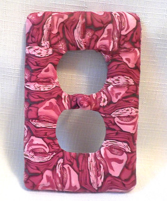 Unique Pink Swirl Handcrafted POLYMER CLAY Double Outlet Cover Matching Screw