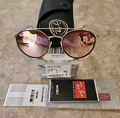 🔥 RAY-BAN ROUND DOUBLE BRIDGE RB3647N 001/70 ARISTA PINK MIRROR