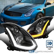 Black Fits 2003-2007 Infiniti G35 Coupe Hid Type Led Strip Projector Headlights